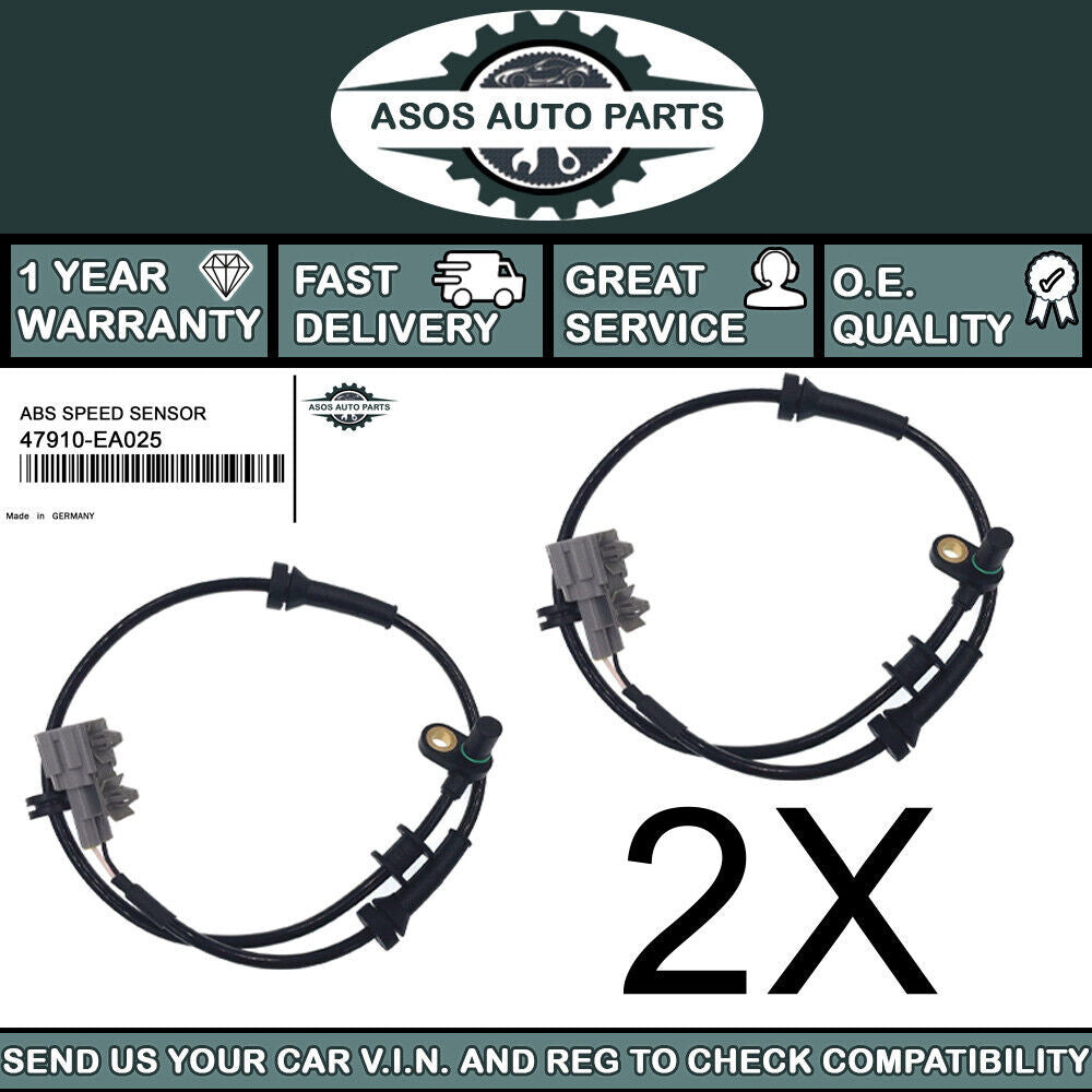 2X FRONT ABS SPEED SENSOR Fits NISSAN NP300 NAVARA PATHFINDER 2.5 D 47910-EA025
