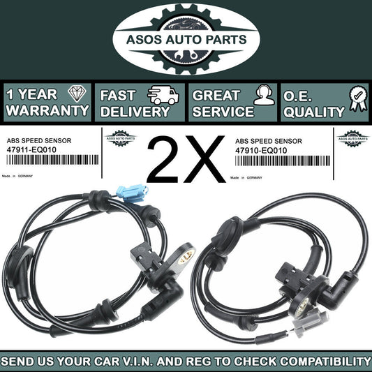 2X FRONT ABS SPEED SENSOR Fits NISSAN X-TRAIL I T30 4X4 47910-EQ010 47911-EQ010